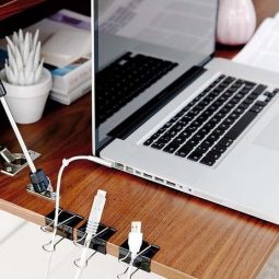 Diy home office organization ideas declutter cables binder clips desk 1.jpg