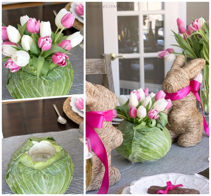 Deko ideen selbst machen frühlingsdeko aus blumen vase aus kraut weisse und rosa tulpen diy.jpg