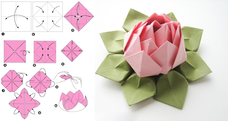 Origami anleitung einfach lotusblume falten in zwei farben.jpeg