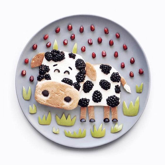 Getting creative with fruits and vegetables blackberry cow plate momooze.com picturesque playground for moms.jpg