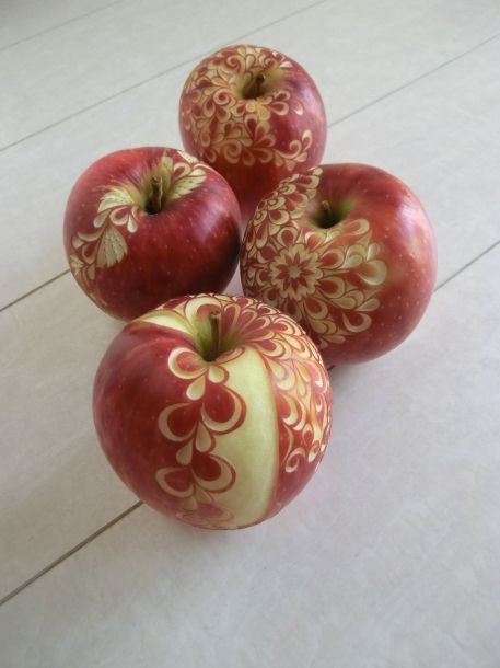 Getting creative with fruits and vegetables carved apples momooze.com picturesque playground for moms.jpg
