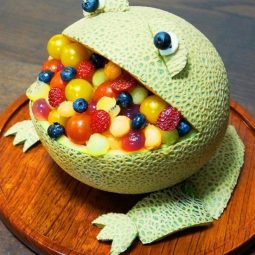 Getting creative with fruits and vegetables frog melon bowl momooze.com picturesque playground for moms.jpg