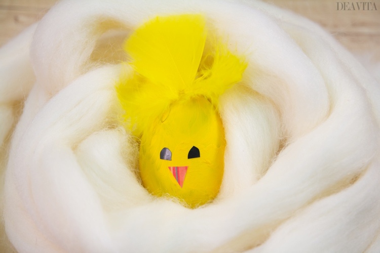 Chick easter egg decoration yellow feathers.jpg