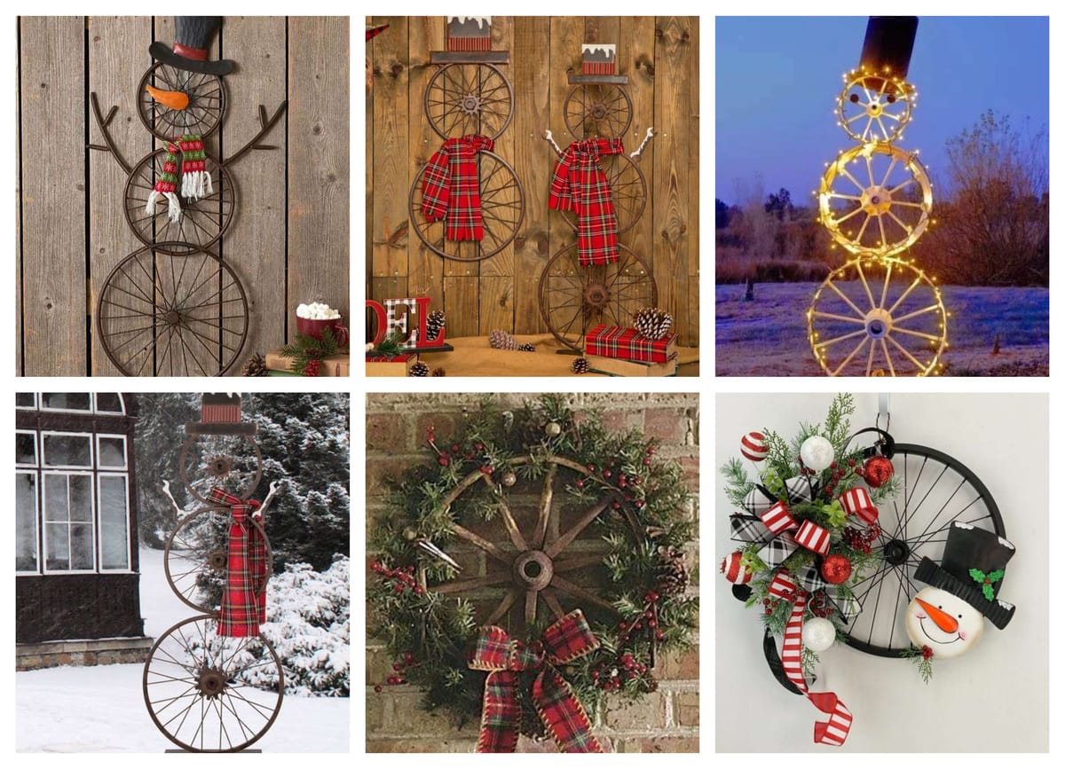 Originelle Weihnachtsdekoration aus alten Rädern im ländlichen Stil :)