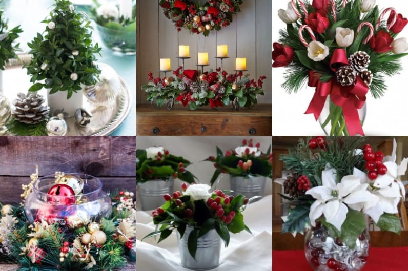 Blumendekorationen für den weihnachtlichen Tisch