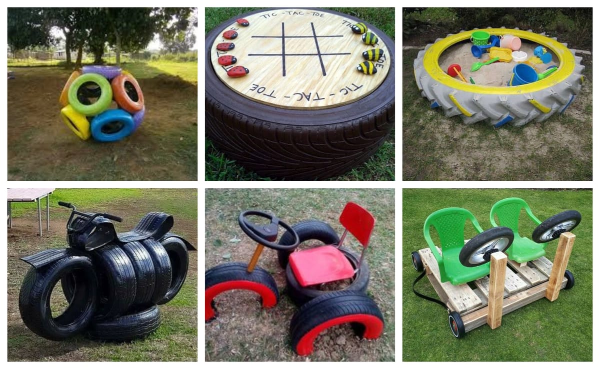 DIY Kinderspielplatz im Freien aus alten Reifen :)