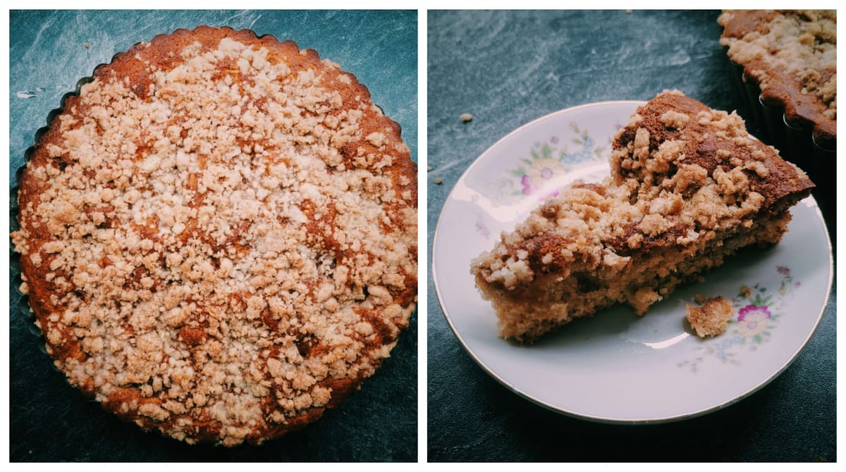 Schneller Streuselkuchen mit Marillen-Röster und wenig Zucker :)