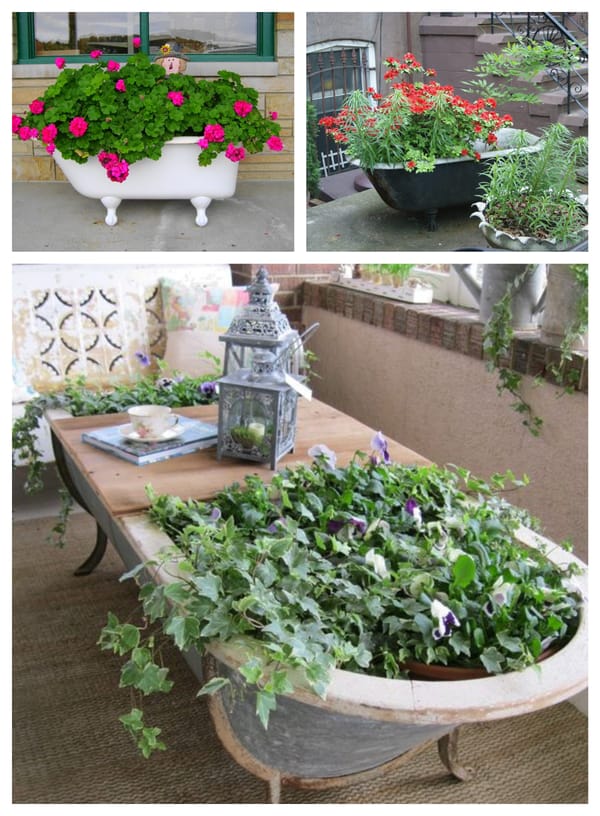 Top origineller Blumenkasten aus einer alten Badewanne :)