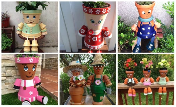 Nette und lustige Garten Figuren aus Blumentöpfen