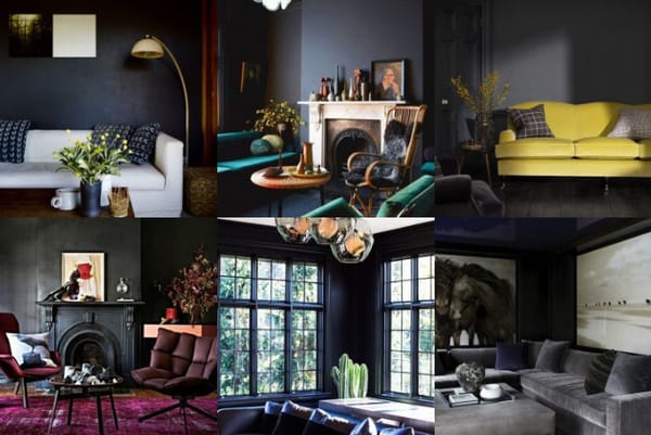 Ein elegantes Wohnzimmer in dunklen Farbtönen