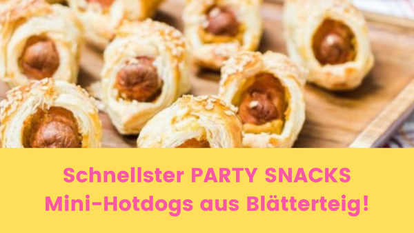 Schnellster Snack:  Mini-Hotdogs aus Blätterteig mit Würstchen :)
