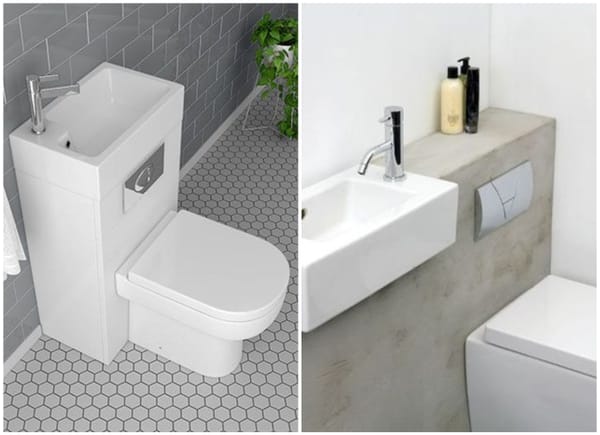 WC und Waschbecken 2in1: geniale platzsparende Idee! :)