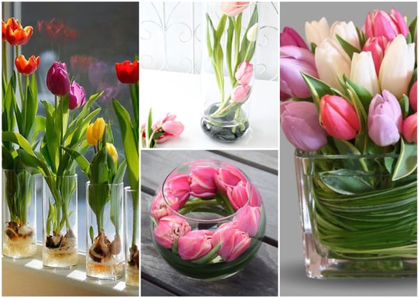 Natürliche Frühlingsdeko: Tulpen-Blumenarrangements :)