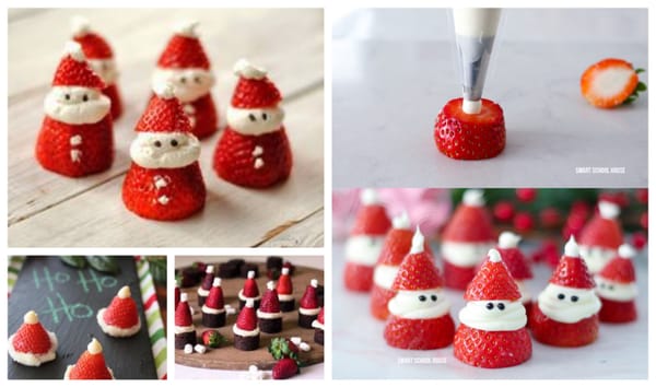 Einfache und gesunde Weihnachtshäppchen: Erdbeeren-Santas :)