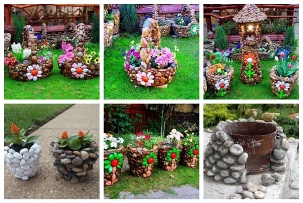 Gartengestaltung mit Steinen: tolle Ideen für Blumengefäße :)